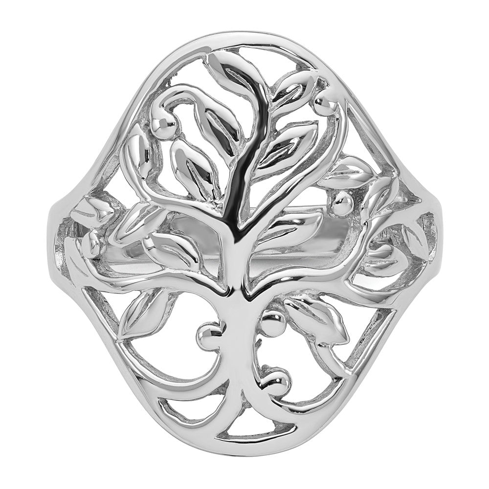 Sterling Silver Rhodium-plated Polished Fancy Leaf Ring