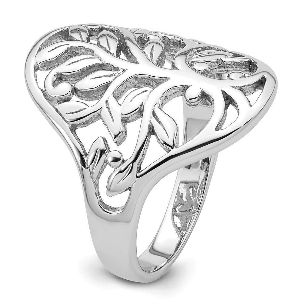Sterling Silver Rhodium-plated Polished Fancy Leaf Ring