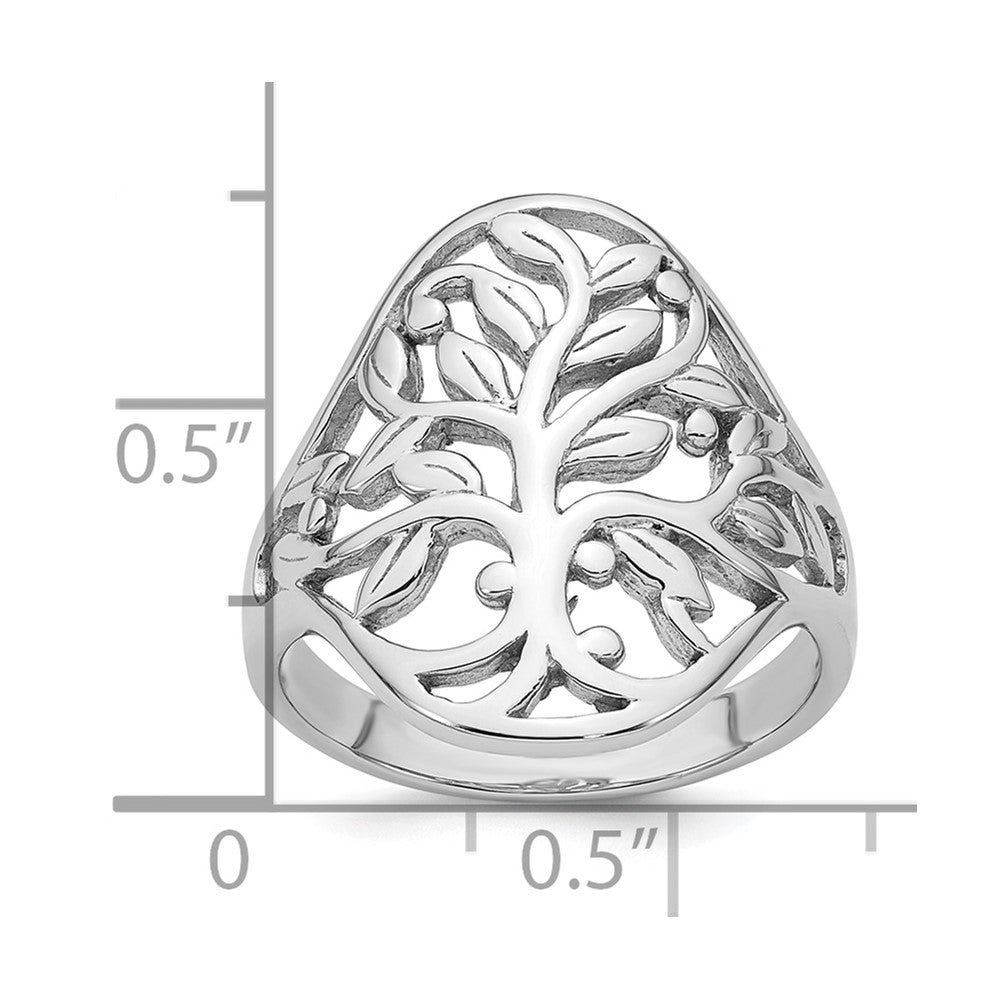 Sterling Silver Rhodium-plated Polished Fancy Leaf Ring