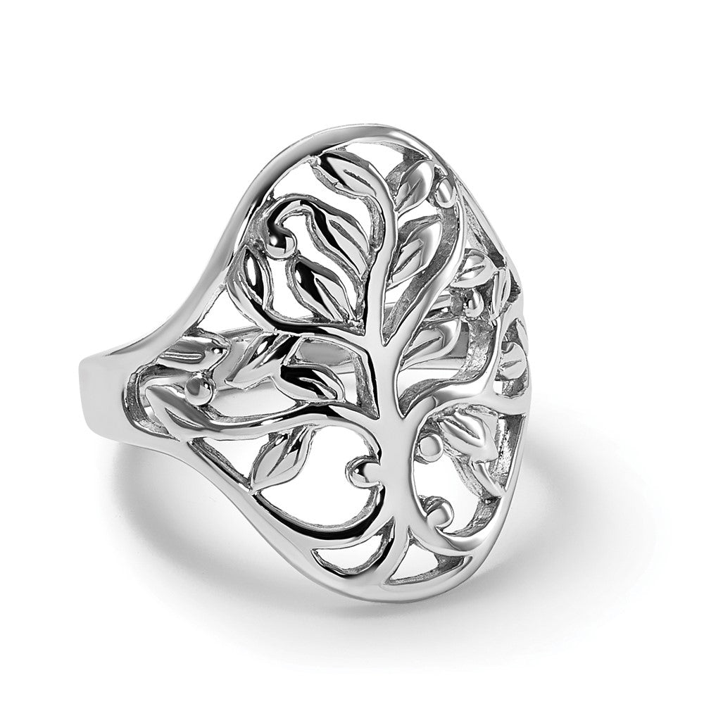 Sterling Silver Rhodium-plated Polished Fancy Leaf Ring