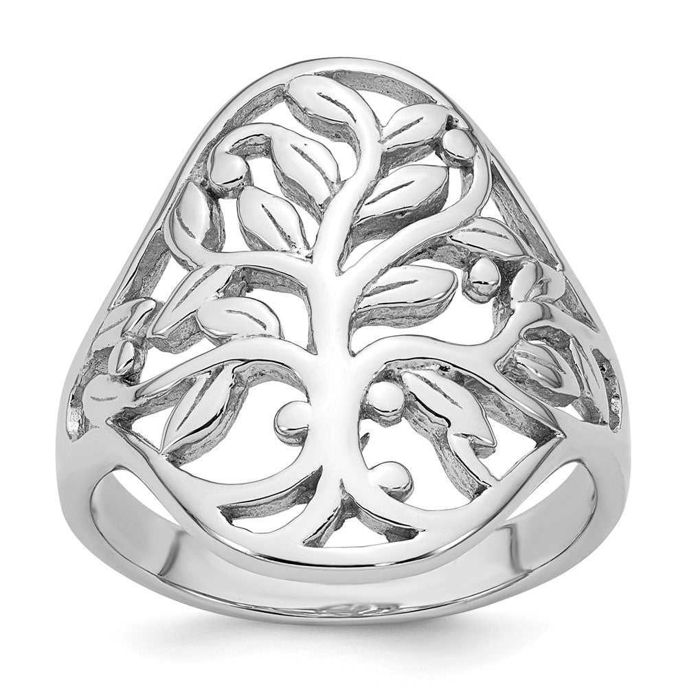 Sterling Silver Rhodium-plated Polished Fancy Leaf Ring