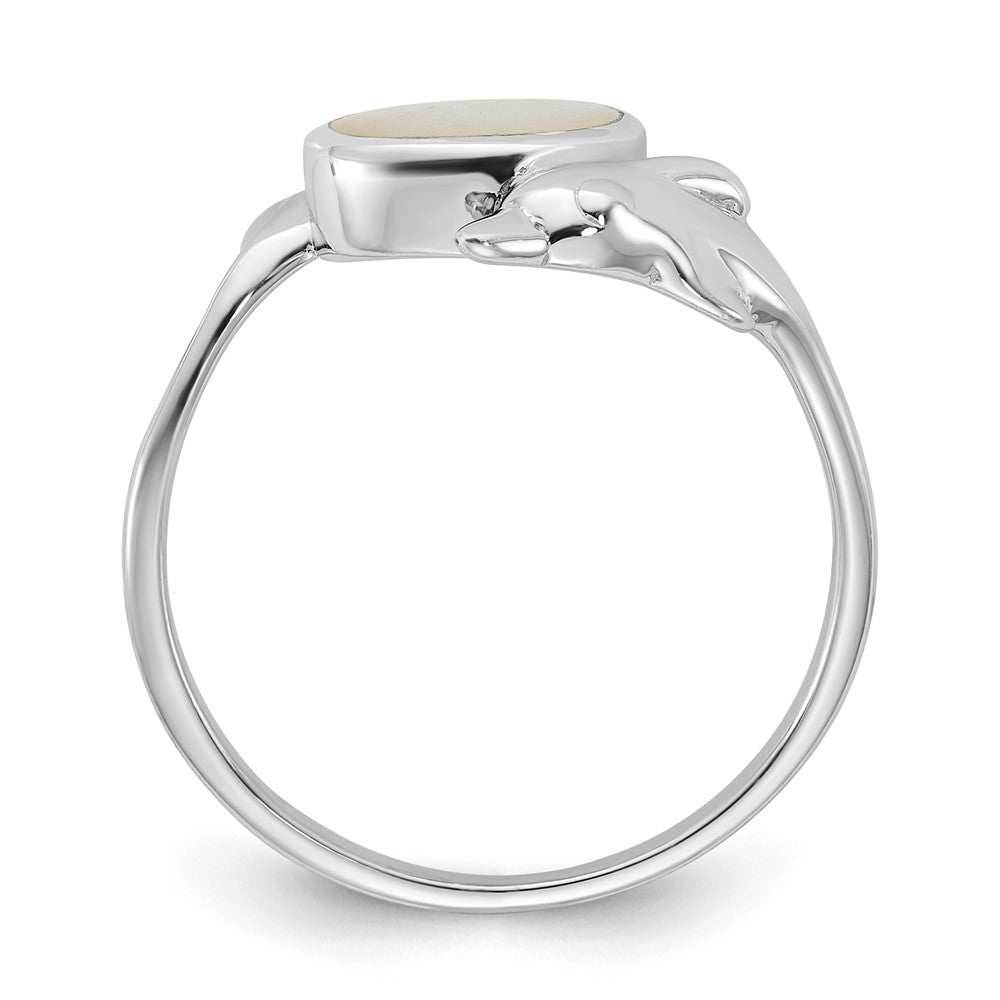 Sterling Silver Rhodium-plated Polished Mother of Pearl Dolphin Ring