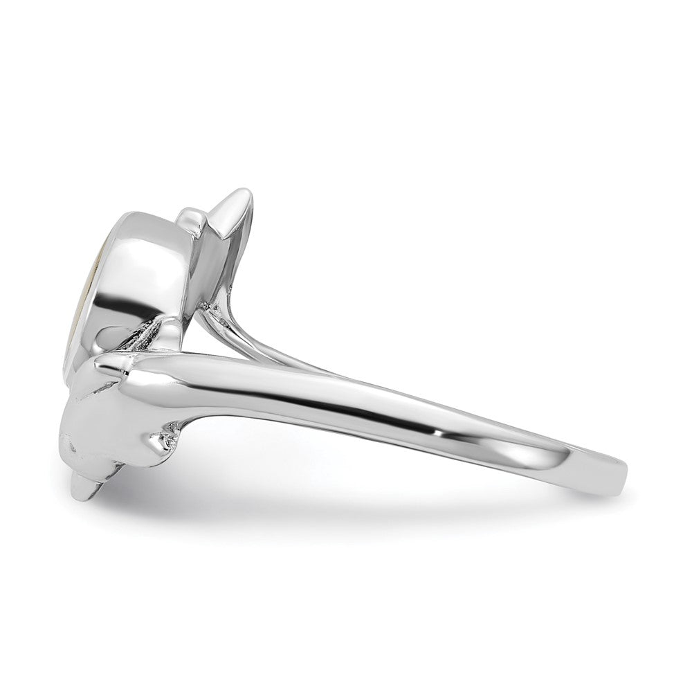 Sterling Silver Rhodium-plated Polished Mother of Pearl Dolphin Ring