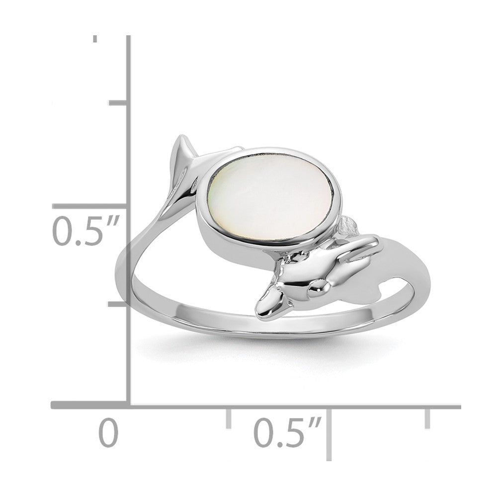 Sterling Silver Rhodium-plated Polished Mother of Pearl Dolphin Ring