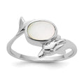 Sterling Silver Rhodium-plated Polished Mother of Pearl Dolphin Ring