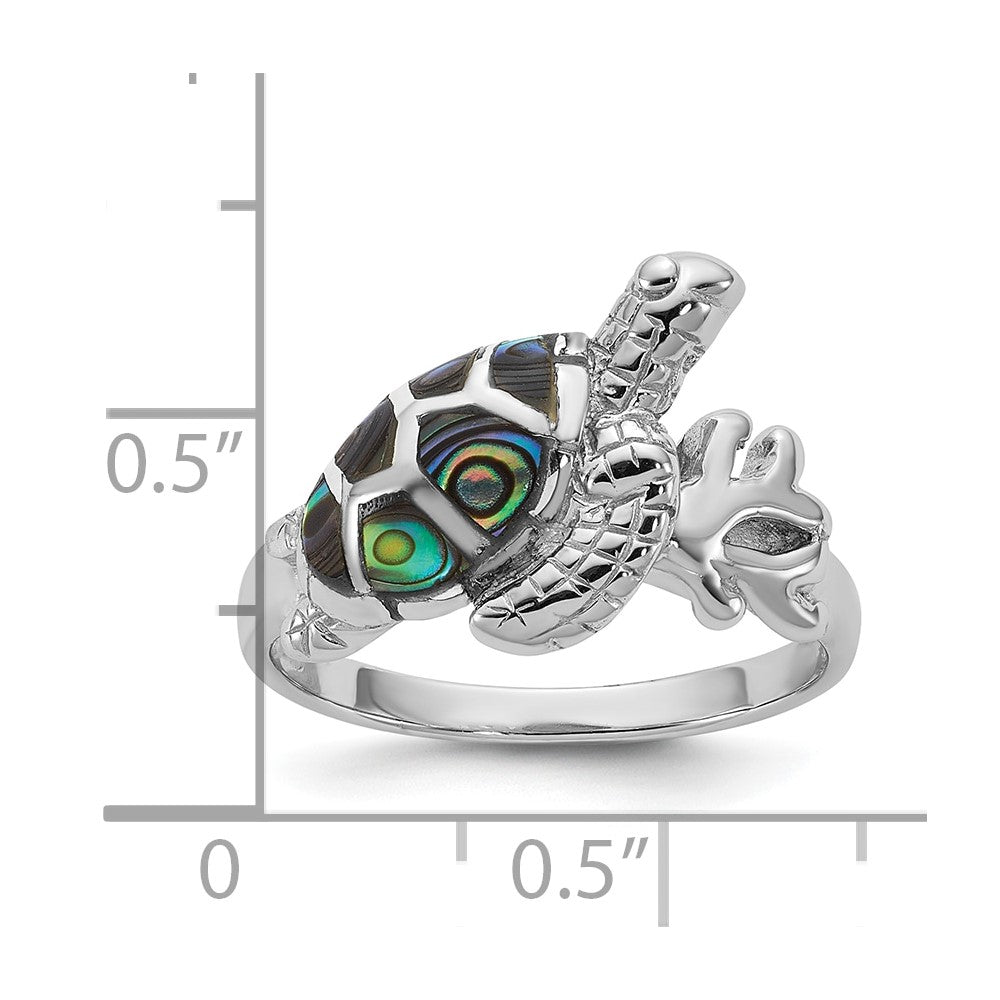 Sterling Silver Rhodium-plated Polished Abalone Sea Turtle Ring