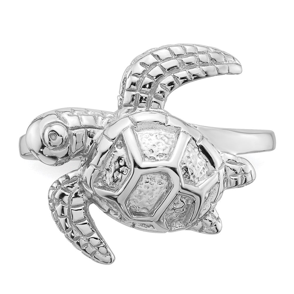 Sterling Silver Rhodium-plated Polished Turtle Ring