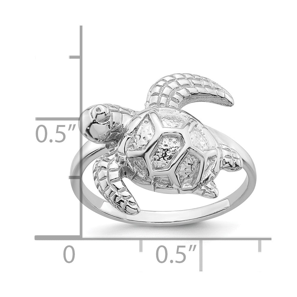 Sterling Silver Rhodium-plated Polished Turtle Ring