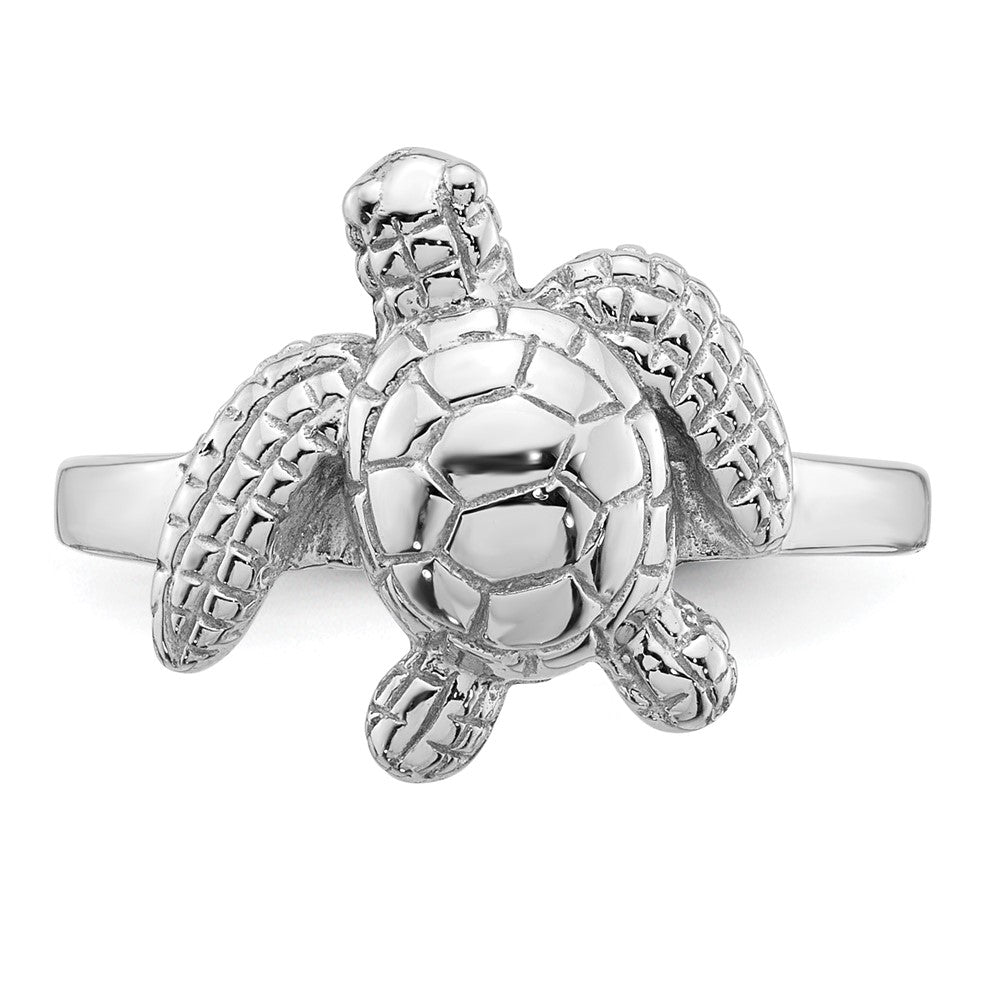 Sterling Silver Rhodium-plated Polished Turtle Ring