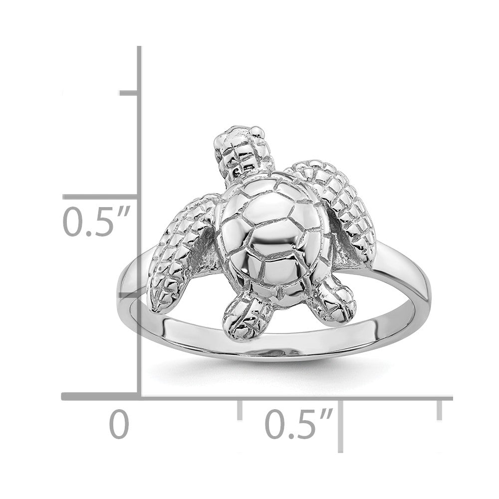 Sterling Silver Rhodium-plated Polished Turtle Ring