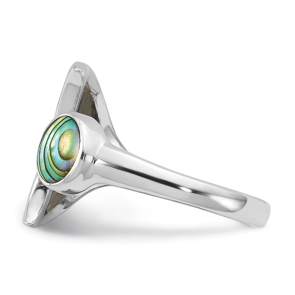 Sterling Silver Rhod-pl Polished Abalone Whale Tail Ring