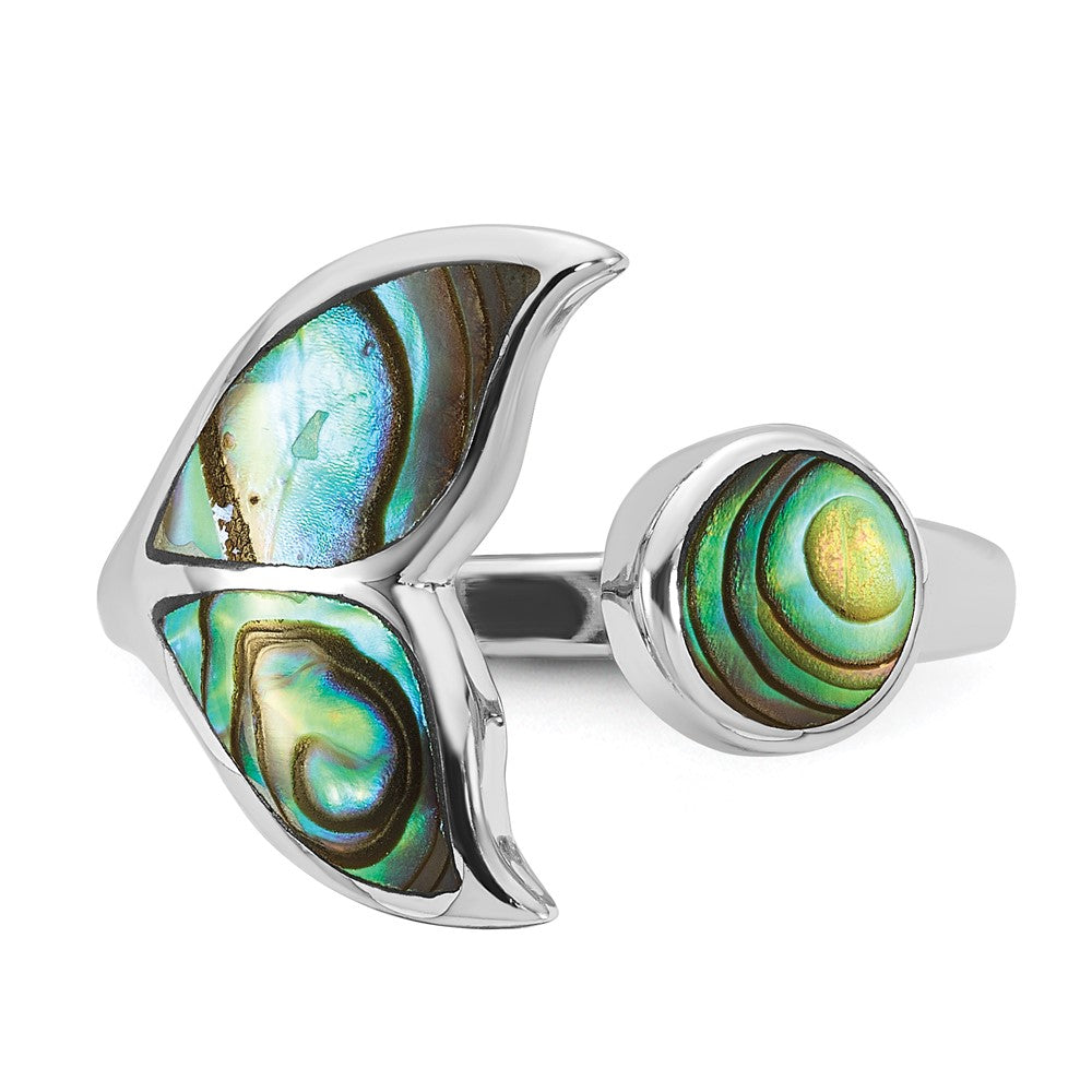 Sterling Silver Rhod-pl Polished Abalone Whale Tail Ring