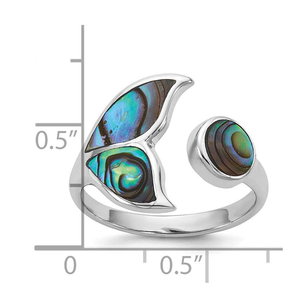 Sterling Silver Rhod-pl Polished Abalone Whale Tail Ring
