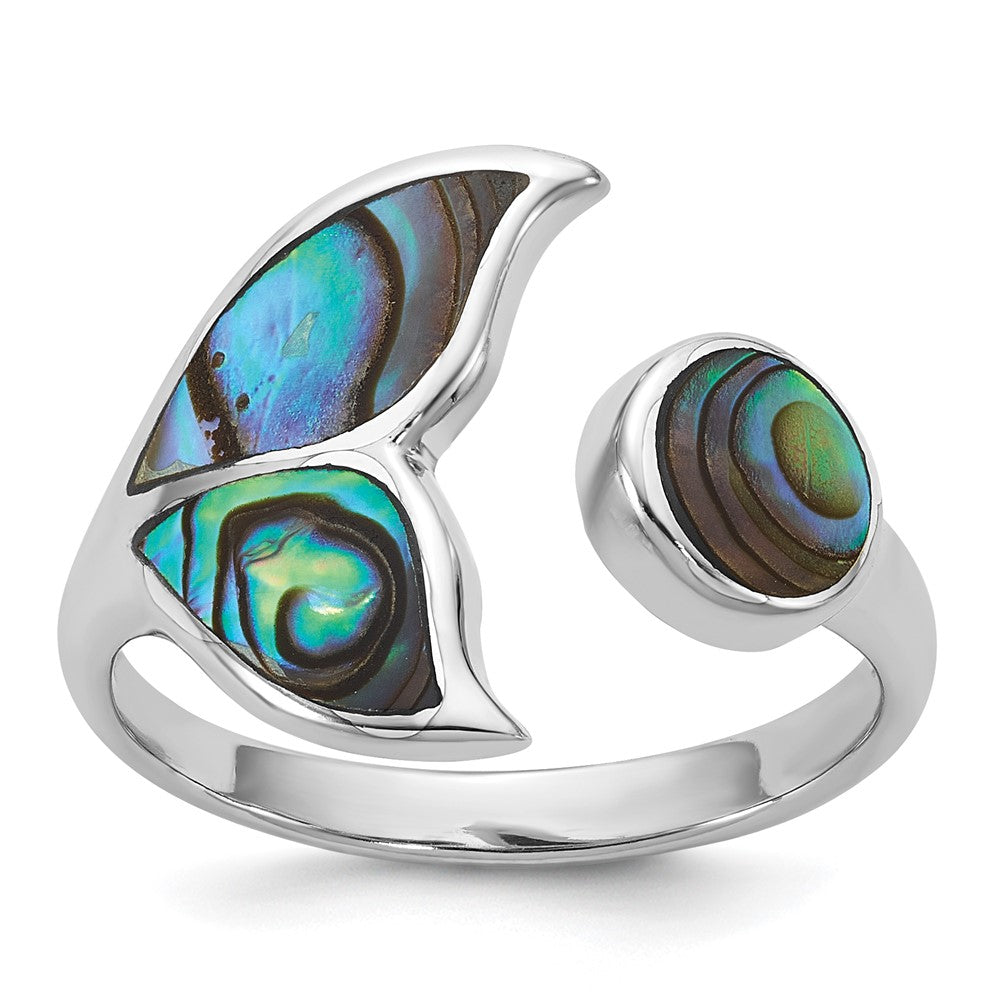 Sterling Silver Rhod-pl Polished Abalone Whale Tail Ring