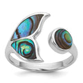 Sterling Silver Rhod-pl Polished Abalone Whale Tail Ring