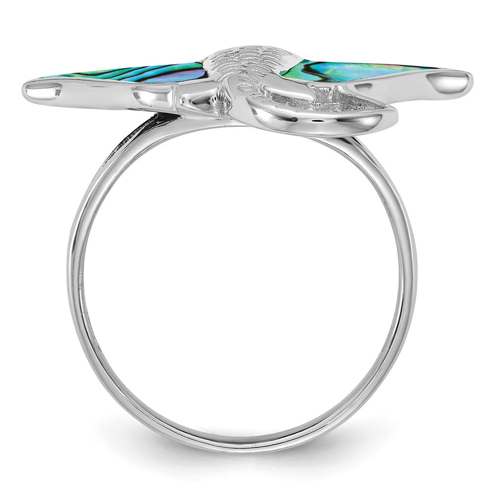 Sterling Silver Rhodium-plated Polished Abalone Stingray Ring