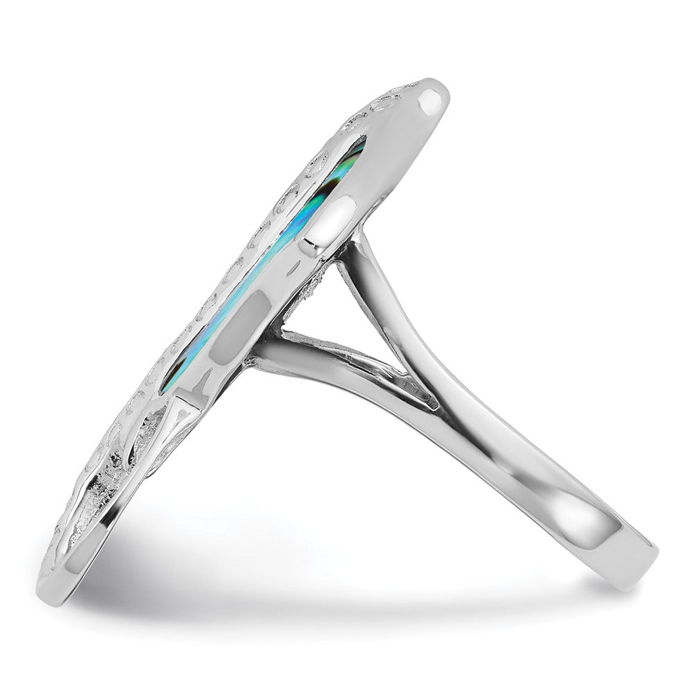 Sterling Silver Rhodium-plated Polished Abalone Stingray Ring