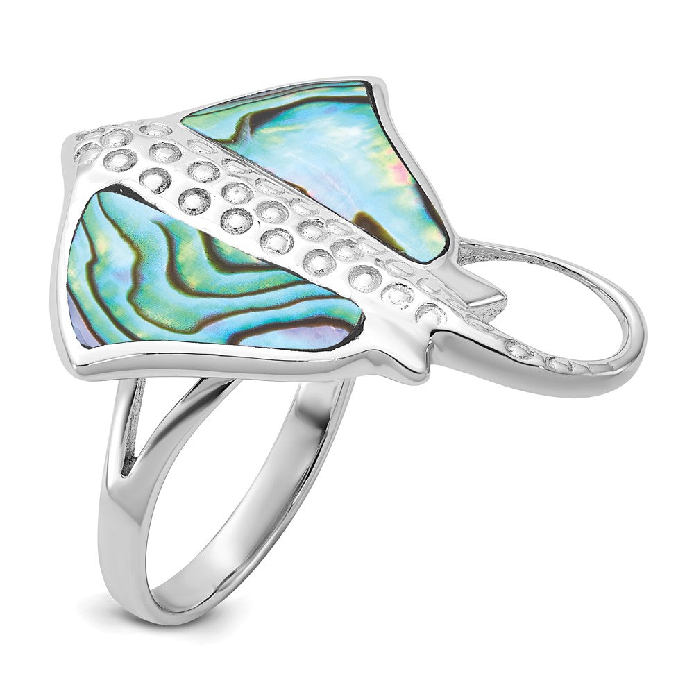 Sterling Silver Rhodium-plated Polished Abalone Stingray Ring