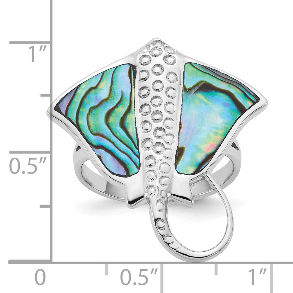 Sterling Silver Rhodium-plated Polished Abalone Stingray Ring