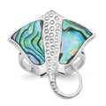 Sterling Silver Rhodium-plated Polished Abalone Stingray Ring
