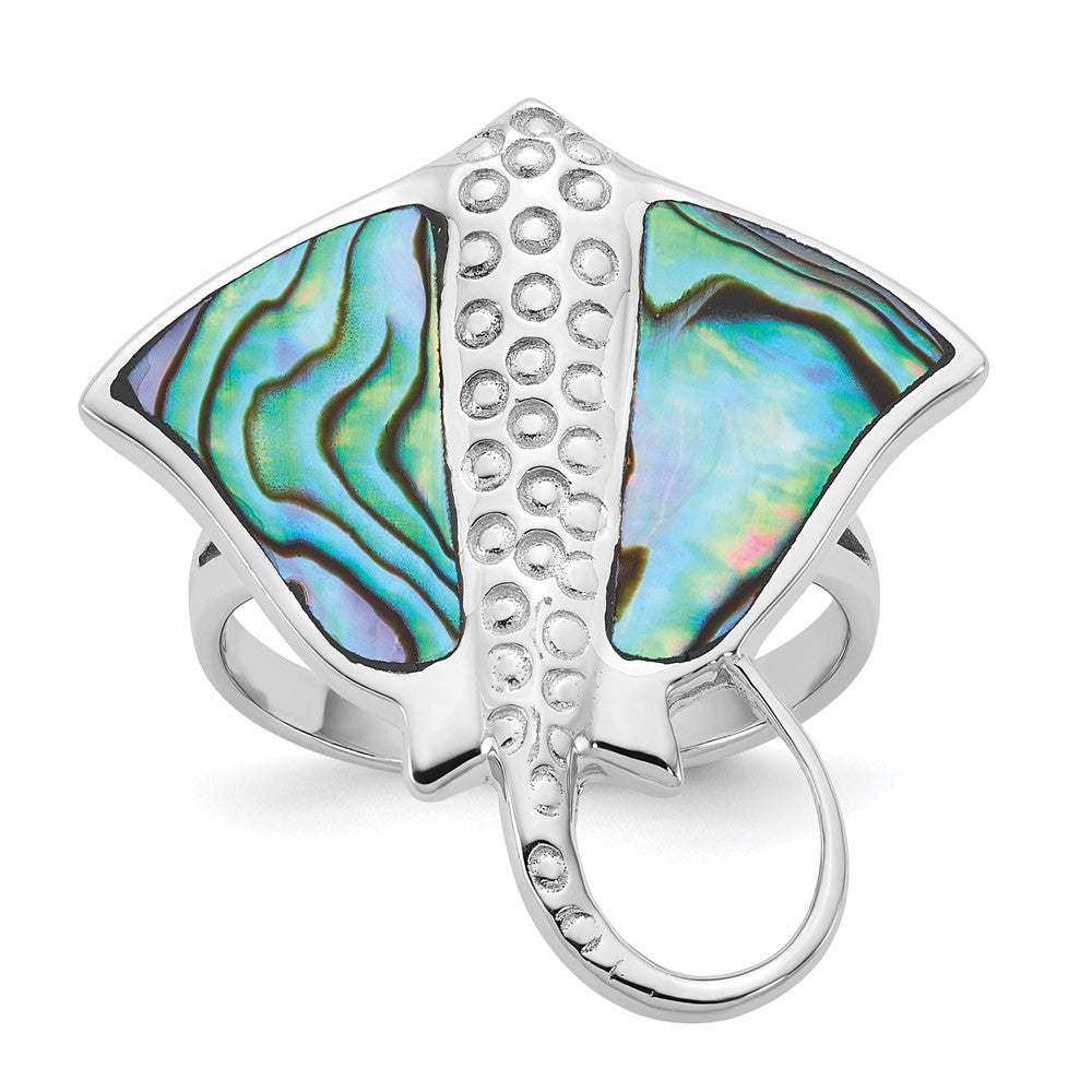 Sterling Silver Rhodium-plated Polished Abalone Stingray Ring