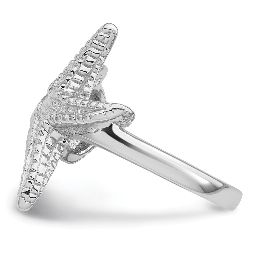 Sterling Silver Rhodium-plated Polished Sea Shell with Starfish Ring