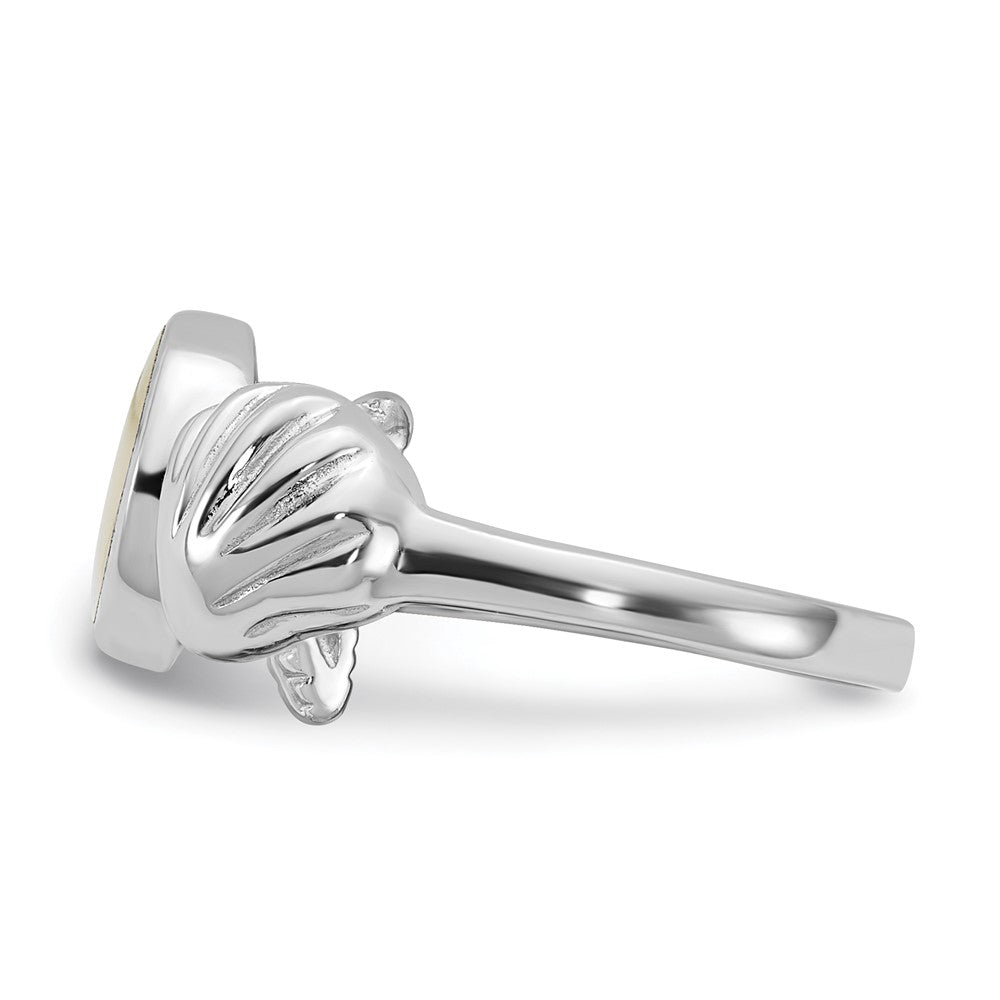 Sterling Silver Rhod-pl Polished MOP Sea Shell with Starfish Ring