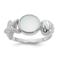 Sterling Silver Rhod-pl Polished MOP Sea Shell with Starfish Ring