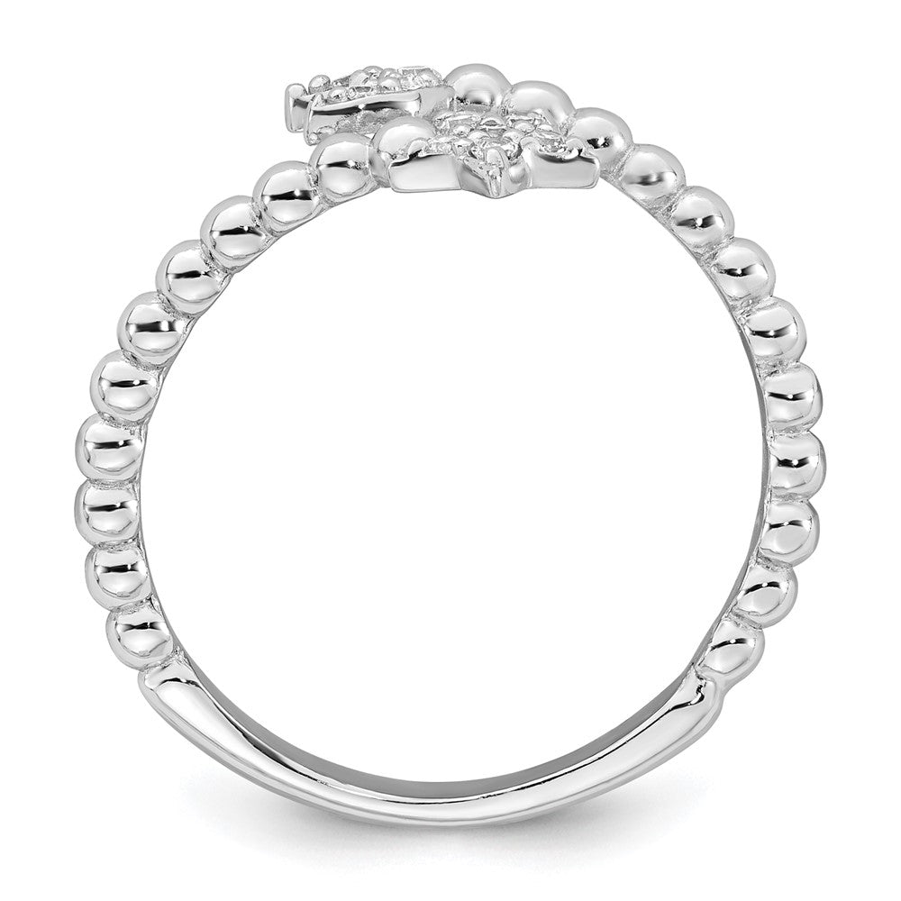 SS RH-plated Polished and Beaded Adjustable CZ Moon and Star Ring