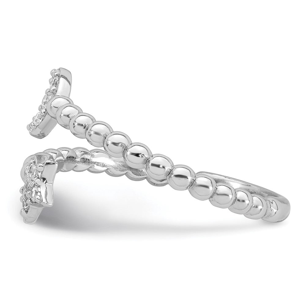 SS RH-plated Polished and Beaded Adjustable CZ Moon and Star Ring