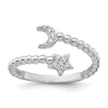 SS RH-plated Polished and Beaded Adjustable CZ Moon and Star Ring
