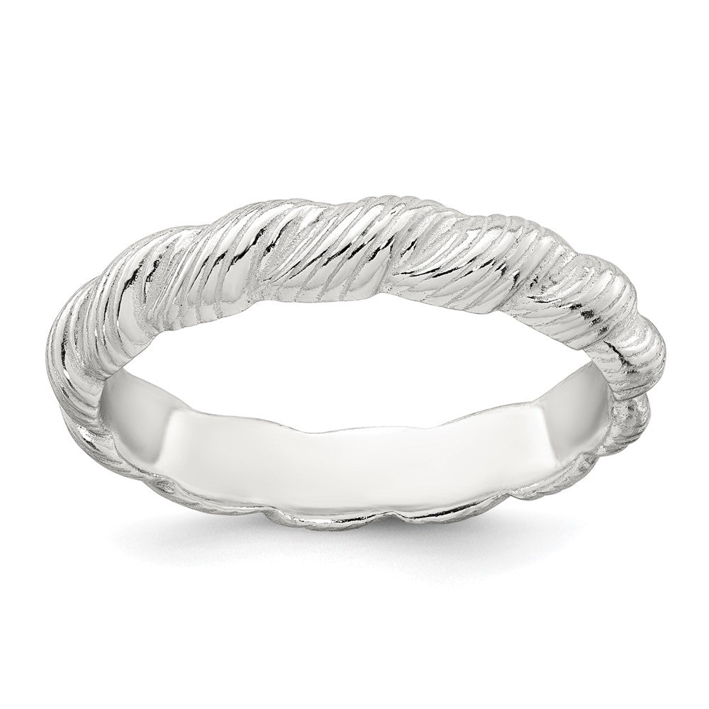 Sterling Silver Polished and Grooved Twisted Ring