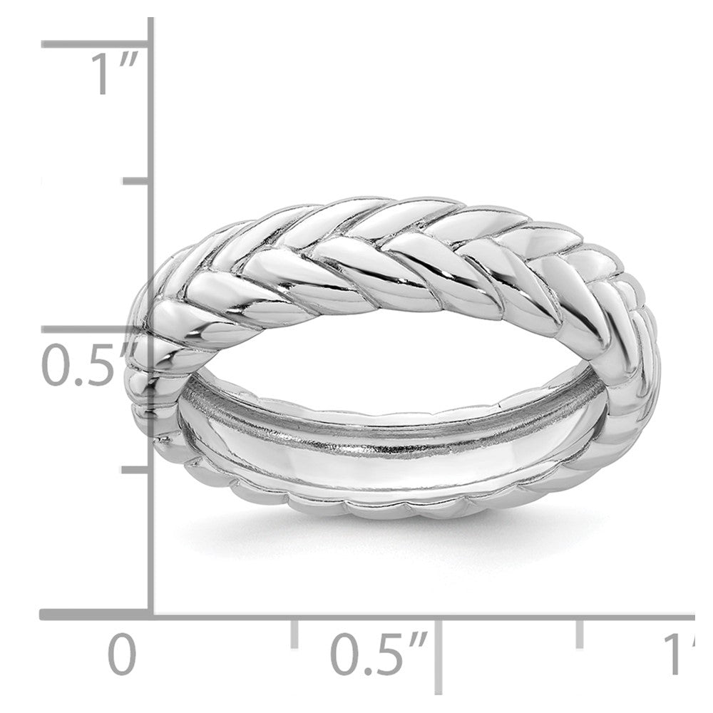 Sterling Silver Rhodium-plated Polished Chevron 5.0mm Ring