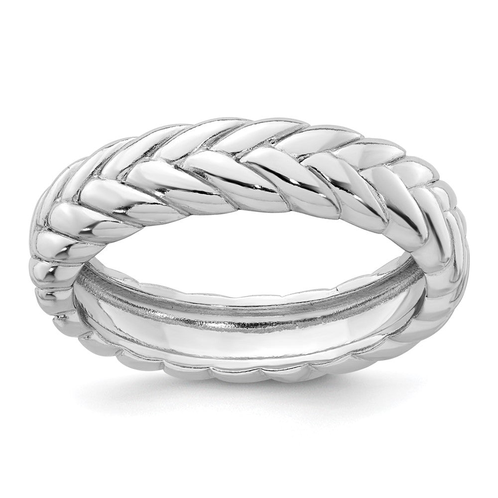 Sterling Silver Rhodium-plated Polished Chevron 5.0mm Ring
