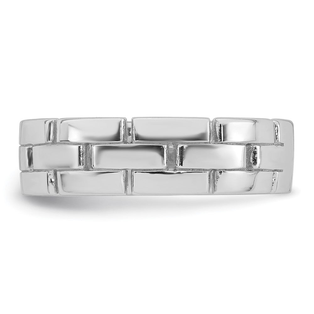 Sterling Silver Rhodium-plated Polished Brick Pattern Ring