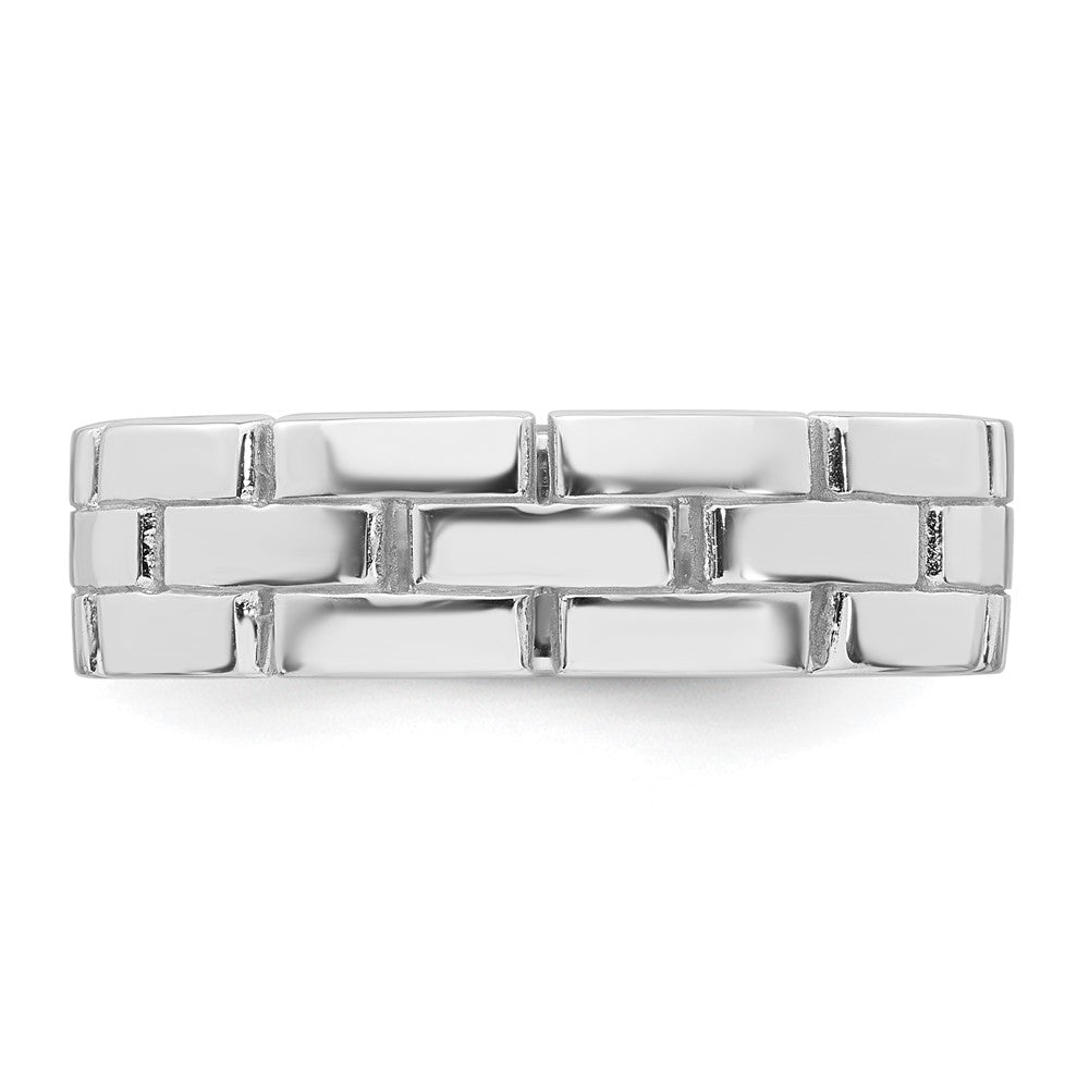 Sterling Silver Rhodium-plated Polished Brick Pattern Ring