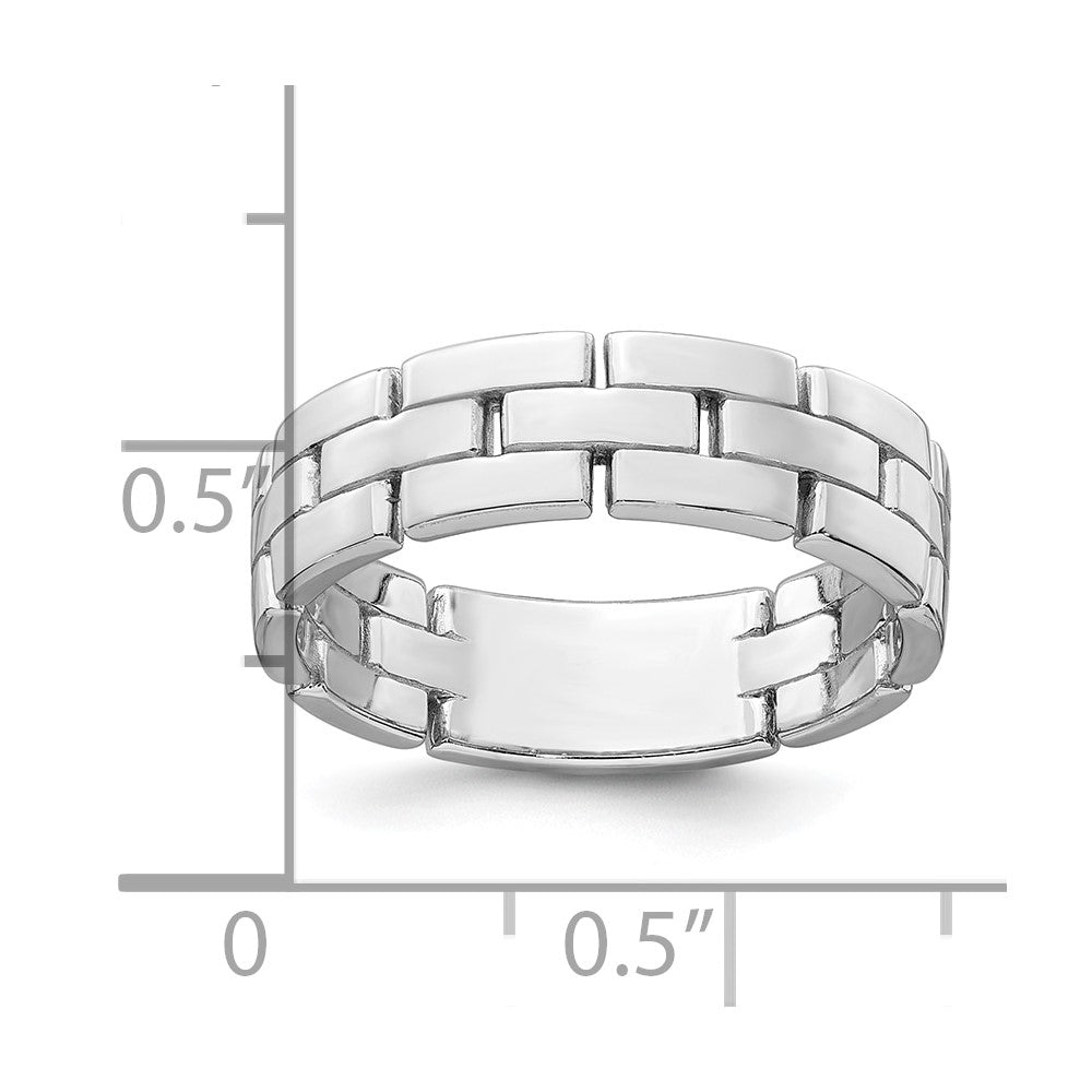 Sterling Silver Rhodium-plated Polished Brick Pattern Ring