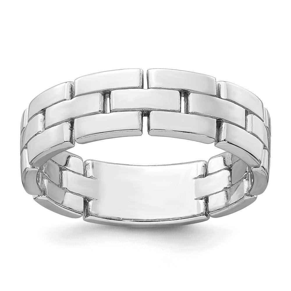 Sterling Silver Rhodium-plated Polished Brick Pattern Ring