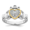 Sterling Silver RH-pl w/14k Accent Polished CZ Claddagh Ring