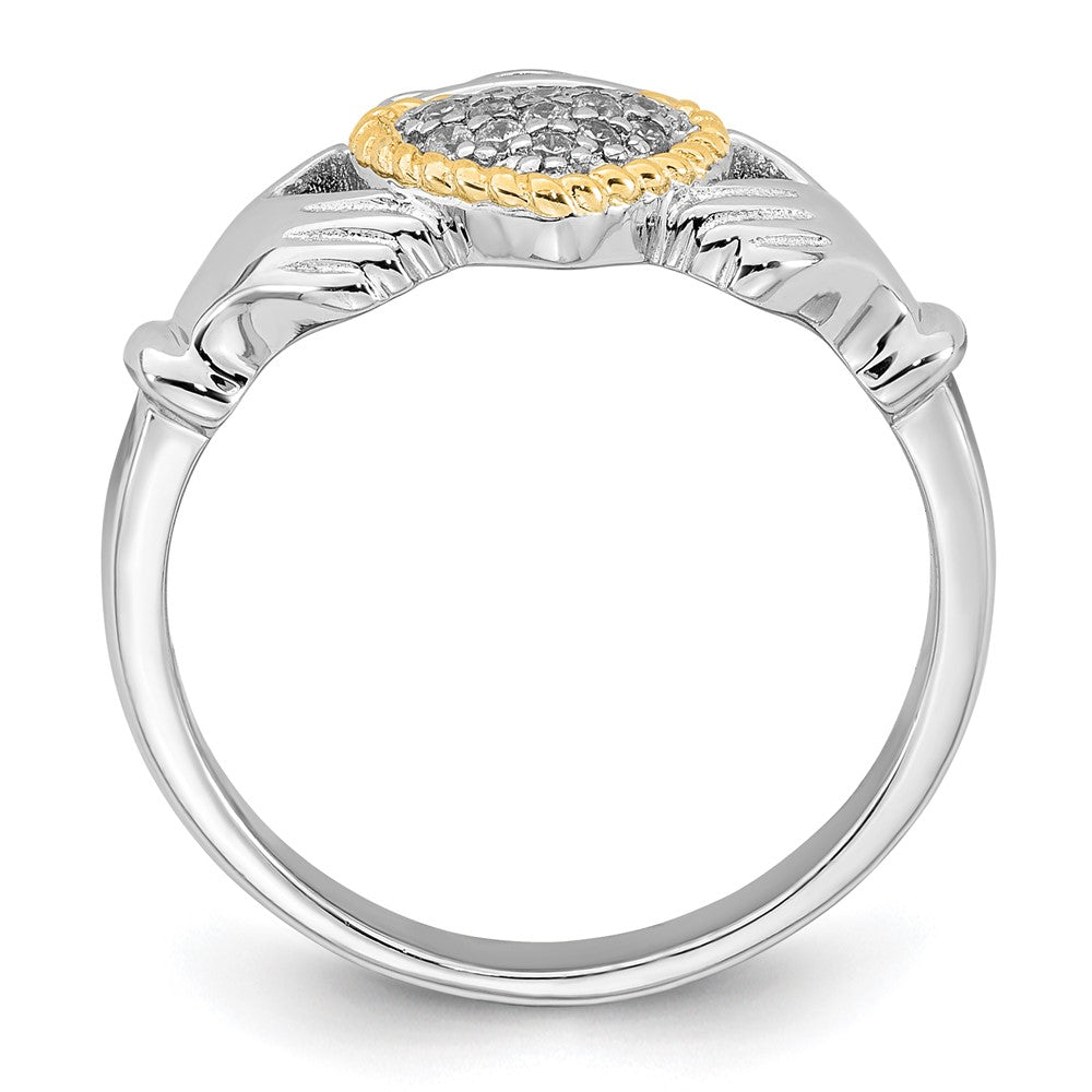 Sterling Silver RH-pl w/14k Accent Polished CZ Claddagh Ring