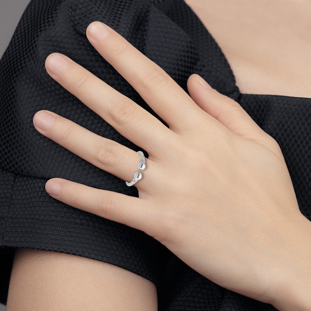 Sterling Silver RH-plated Polished and Twisted CZ Ball End Ring