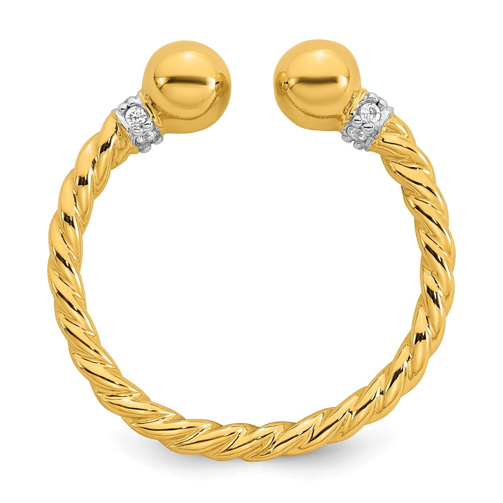 Sterling Silver Gold-plated Polished and Twisted CZ Ball End Ring