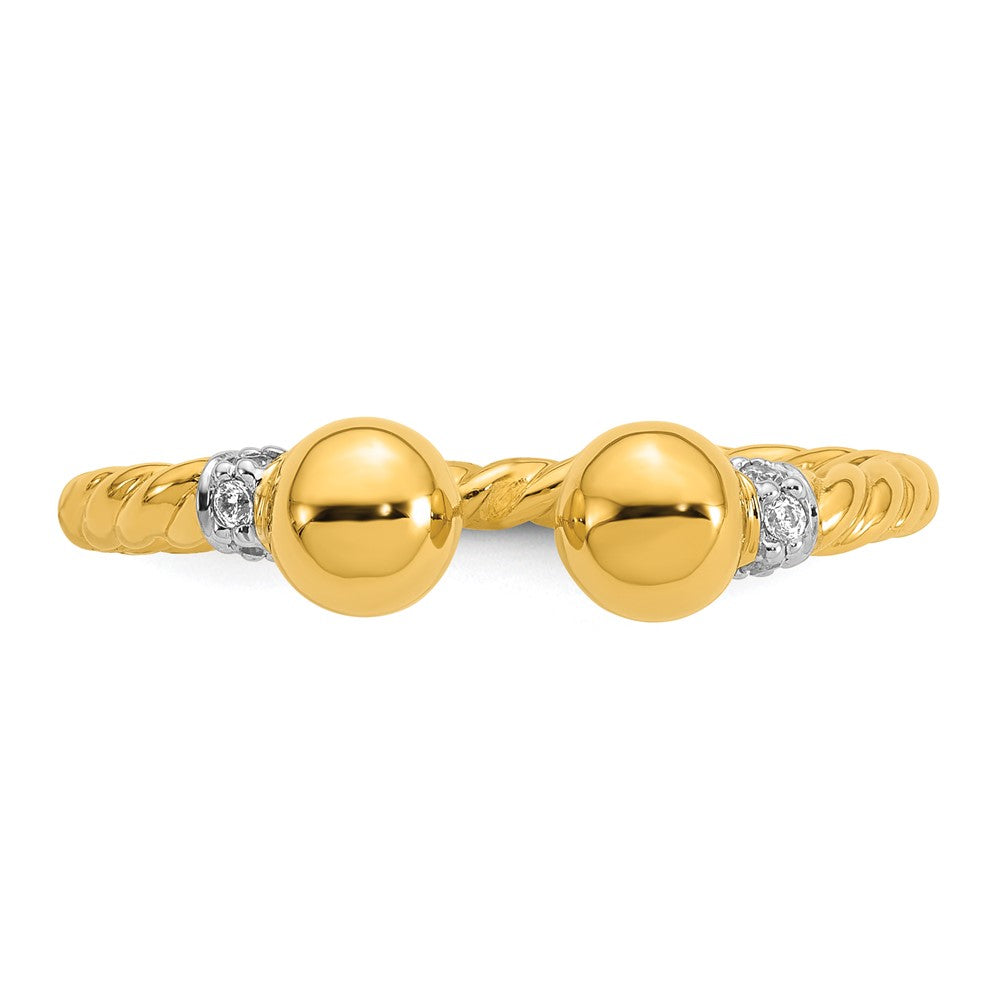 Sterling Silver Gold-plated Polished and Twisted CZ Ball End Ring
