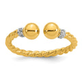 Sterling Silver Gold-plated Polished and Twisted CZ Ball End Ring