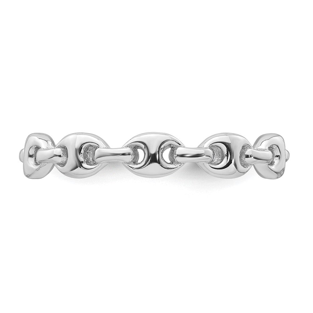 Sterling Silver Rhodium-plated Polished Puffed Mariner Link Ring