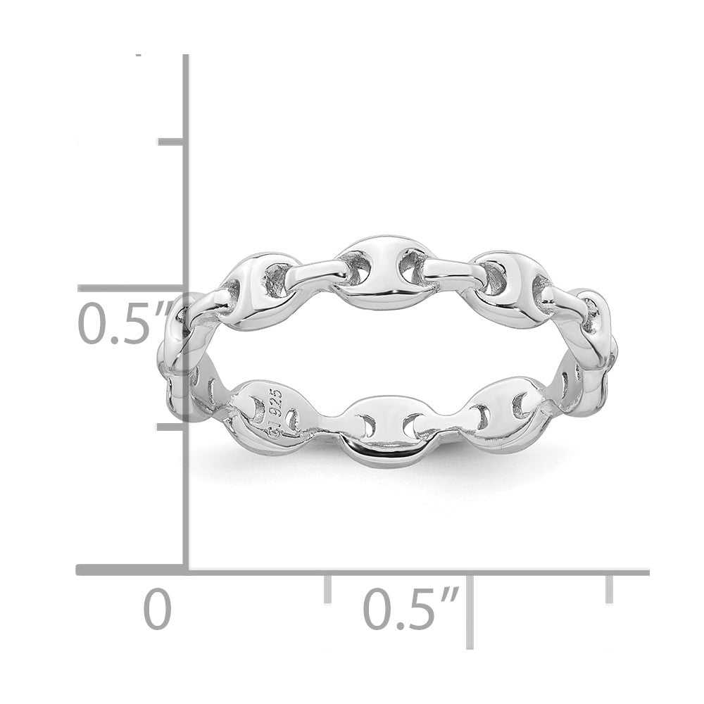 Sterling Silver Rhodium-plated Polished Puffed Mariner Link Ring