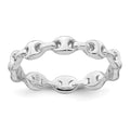 Sterling Silver Rhodium-plated Polished Puffed Mariner Link Ring