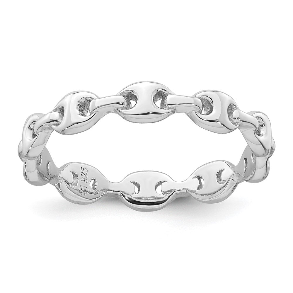Sterling Silver Rhodium-plated Polished Puffed Mariner Link Ring