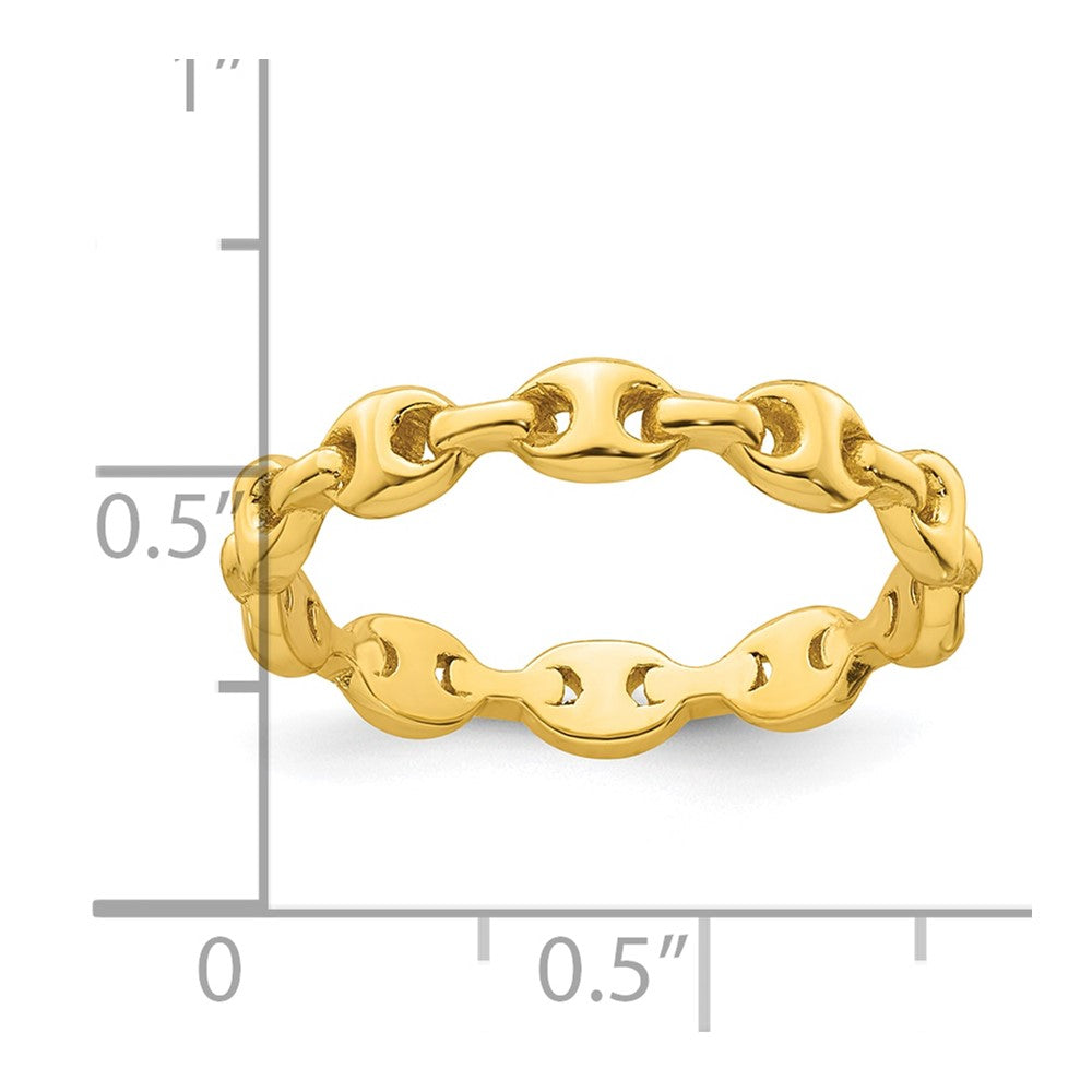 Sterling Silver Gold-tone Polished Puffed Mariner Link Ring