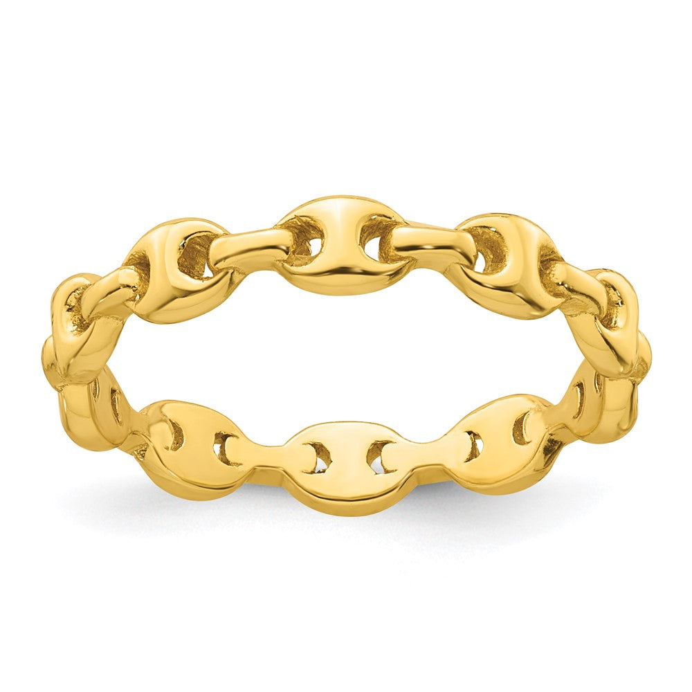 Sterling Silver Gold-tone Polished Puffed Mariner Link Ring